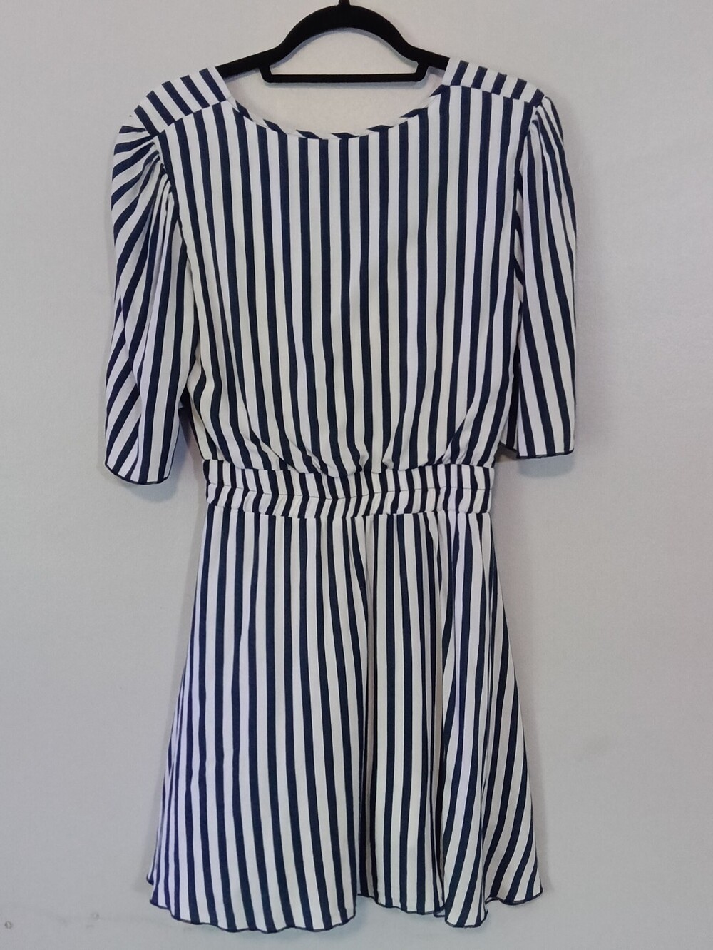Boutique Surplice Ruffle Striped Mini Dress Dress Size Medium (Estimated) Navy image 2